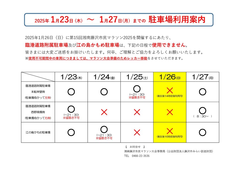 市民マラソン2025駐車不可